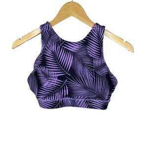 Chestee Barbella Ella 2 in 1 Reversible Bra Purple Black Palm Leaf Print Size 14